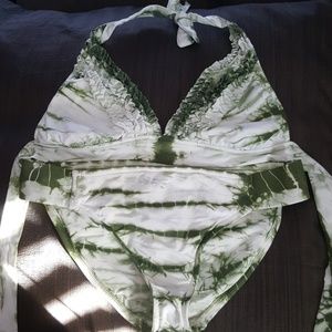 Lucky green and off white tie dye halter top bikin